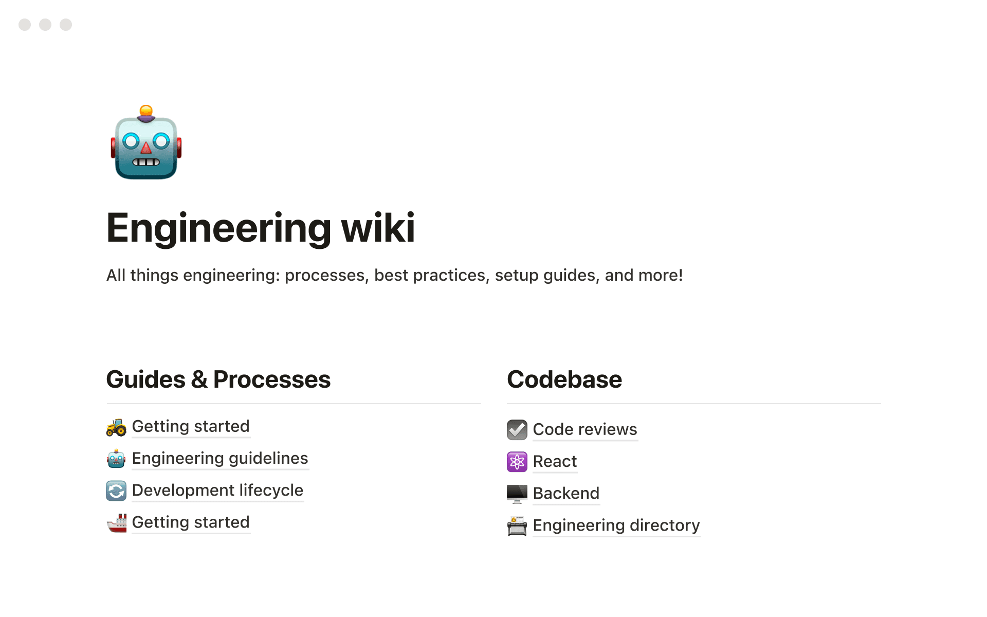 Screenshot eines Notion-Workspace mit Engineering-Wiki