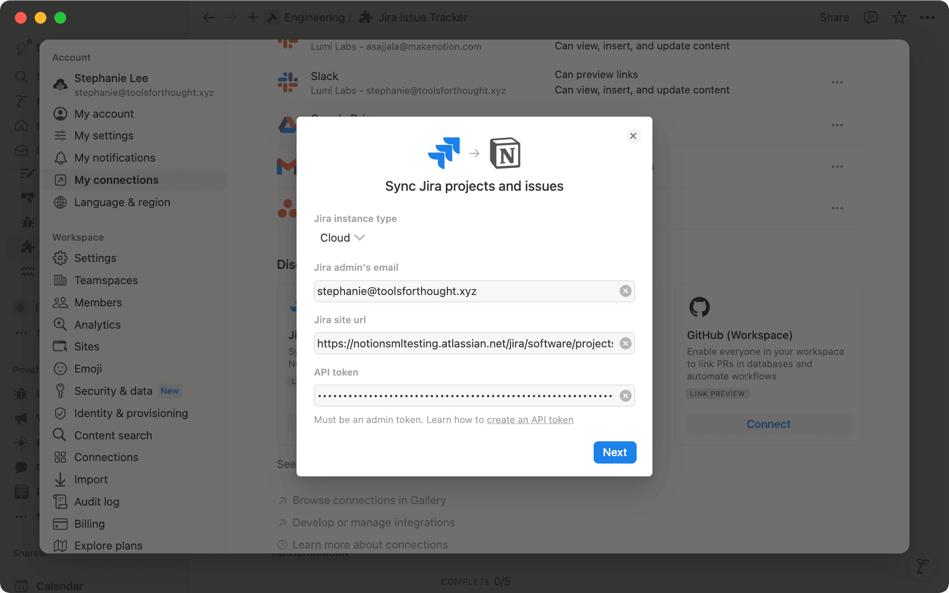 To set up Jira sync, you'll need to create an API token if you are both a workspace owner and Jira admin