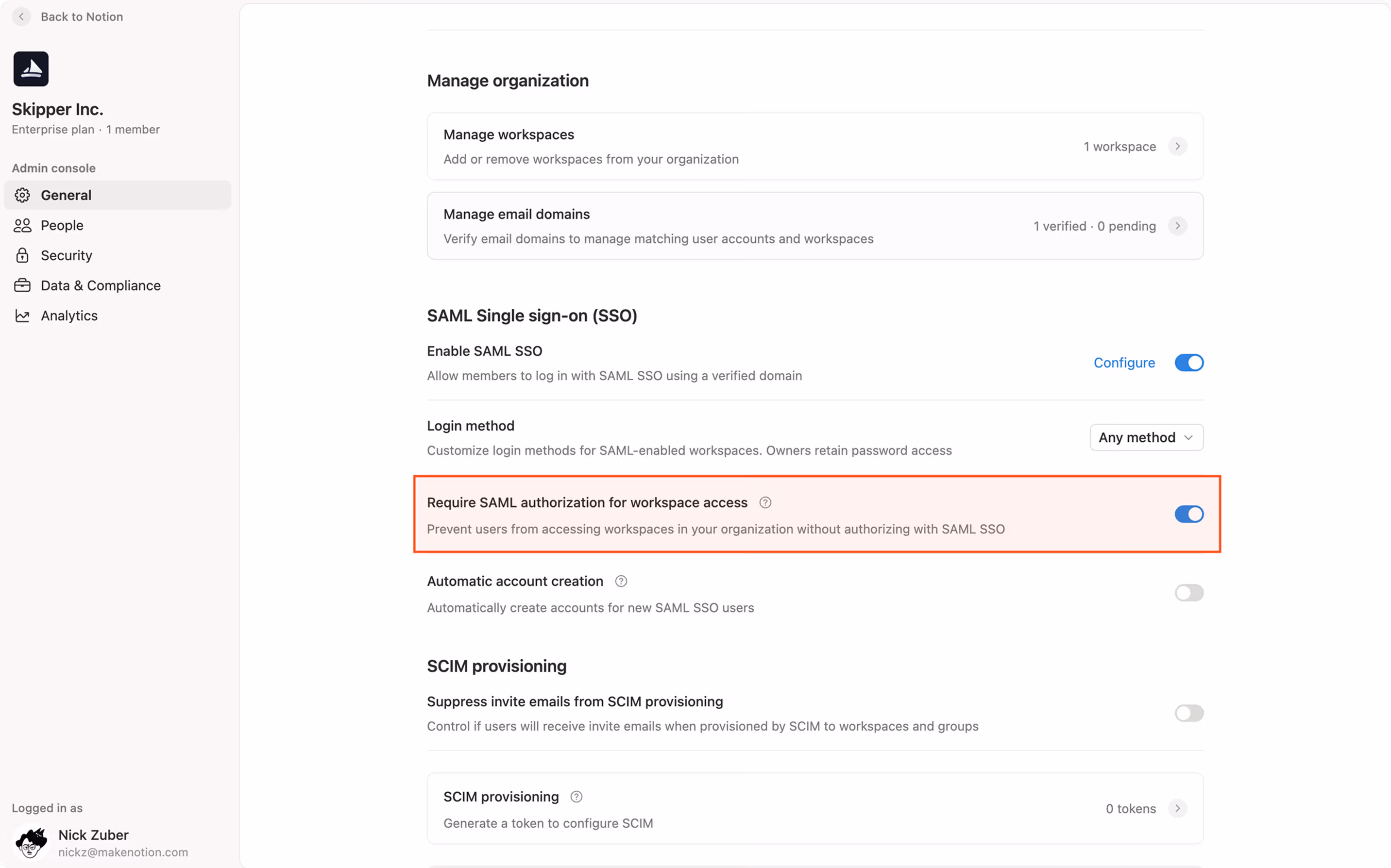 ca: configuración de la autorización con saml para todo el espacio de trabajo