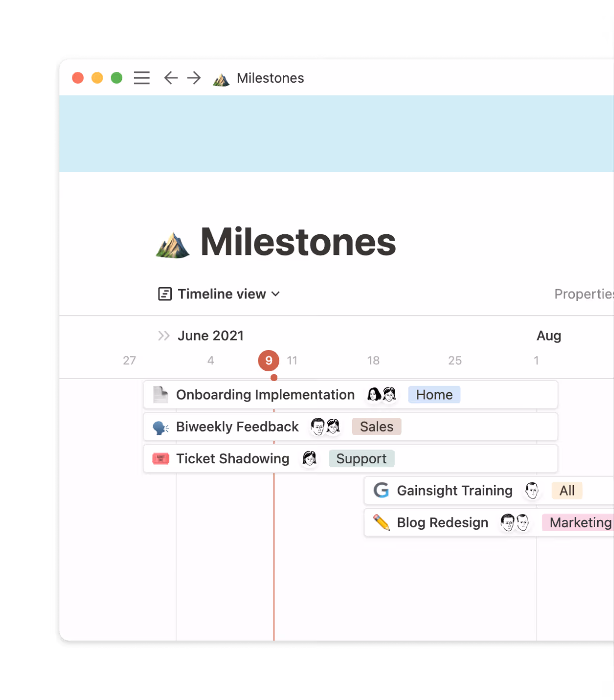 Mit der Timeline-Option von Notion wissen unsere Teams immer was wann ansteht.