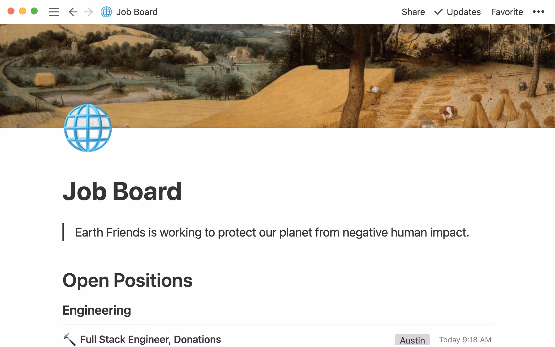 Document du tableau des offres d’emploi montrant les différentes offres d’emploi au sein d’organisations à but non lucratif et leurs emplacements respectifs.