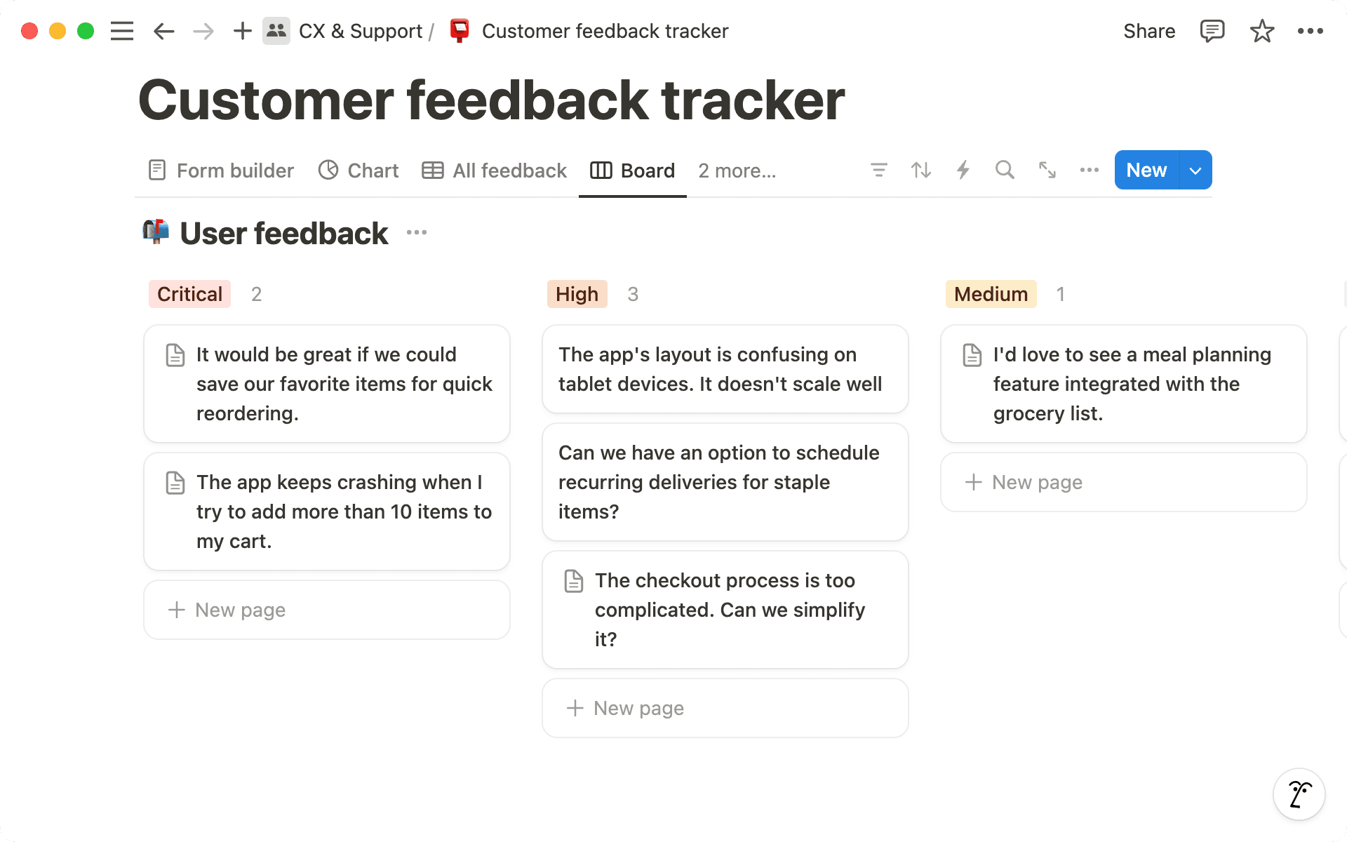 Crea una vista de tablero haciendo clic en el menú de tres puntos junto a las vistas de tu base de datos