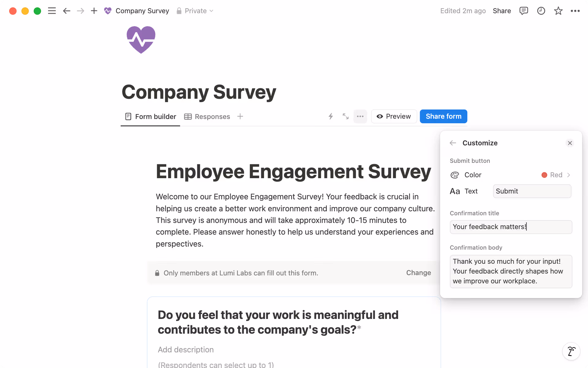 Personaliza tu botón de envío y el mensaje para darles un toque especial
