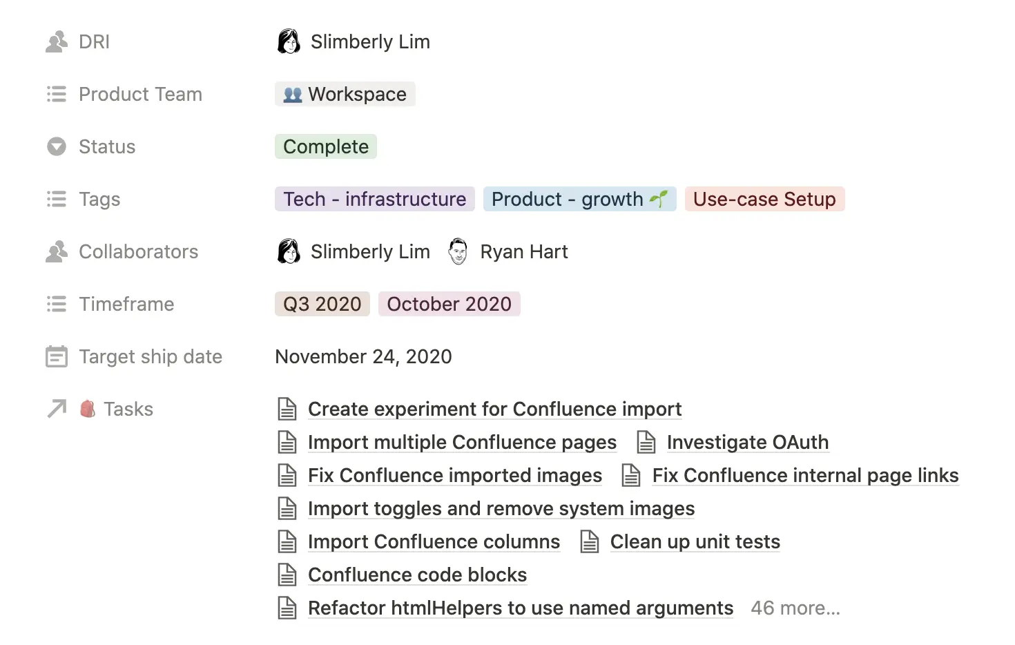Simple page properties include user, multiselect, date, and text values. More complex properties include formulas, relations to other databases, and rollup aggregations (like sums and averages) of those relations.