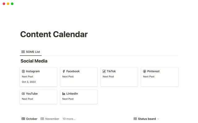 Notion Content Calendar